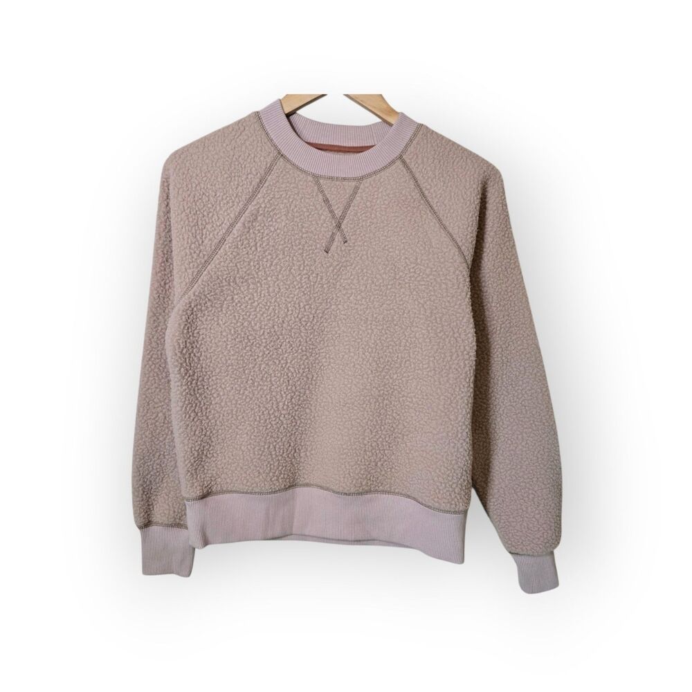 Everlane ReNew Fleece Sweatshirt Small Tan Pink Raglan Crewneck Pullover Women's